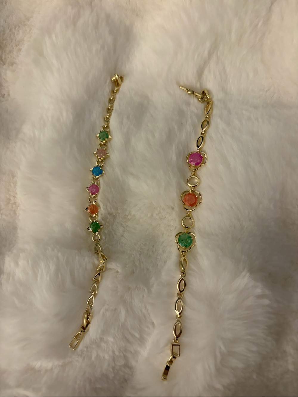Gold-Tone Multicolor Crystal Bracelet - Pink, Orange, Green, Blue